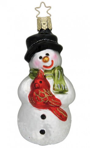 Inge Glas Glass Ornament - Snowman with Cardinal - TEMPORARILY OUT OF STOCK